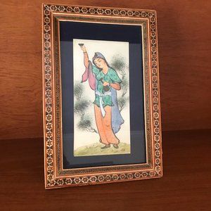 Persian Painting in Inlaid Khatam Micro Mosaic Marquetry Frame